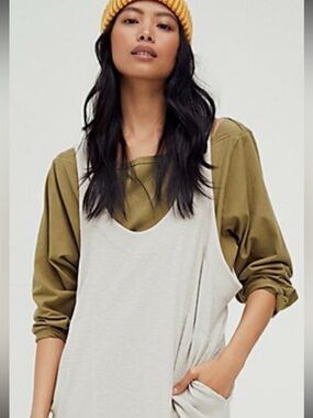 Free People Beach Boat Neck Oversized Cotton Top